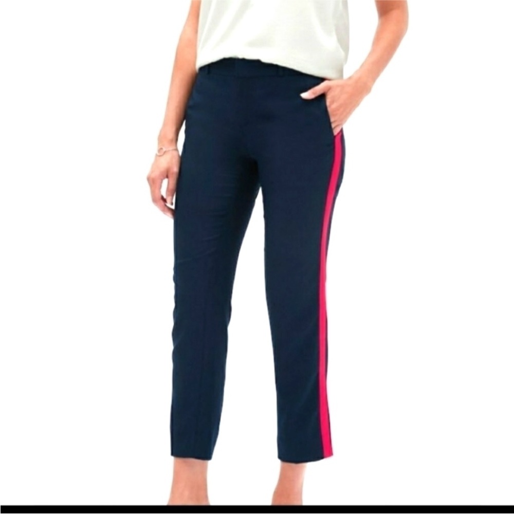 Banana Republic‎ Avery Pants Navy Blue Red Stripe Size 2P PETITE